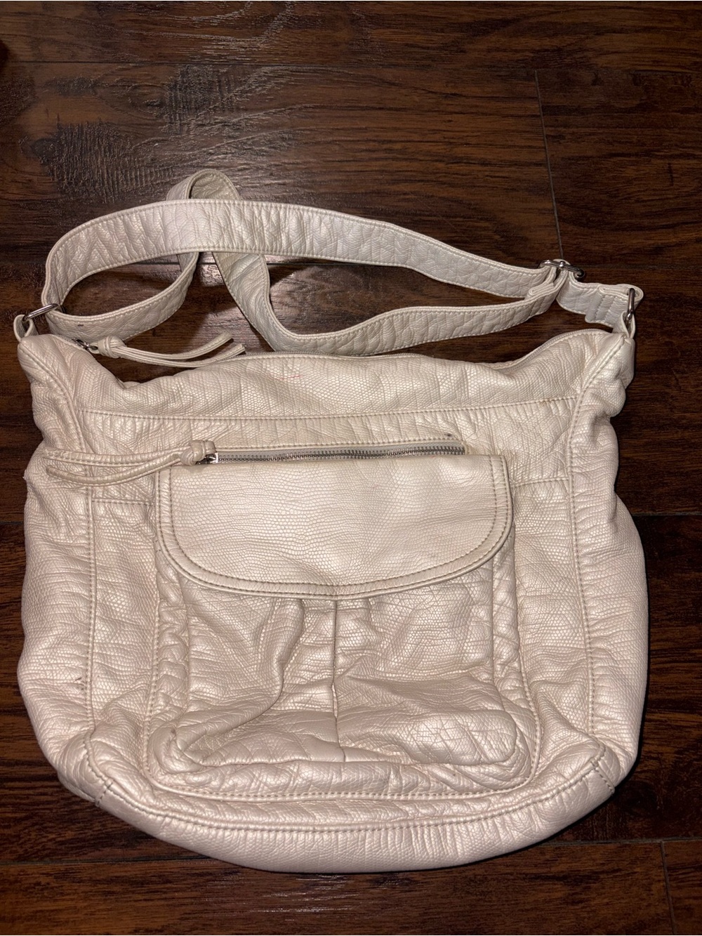 Bueno Cream Pebbled Leather Shoulder Bag